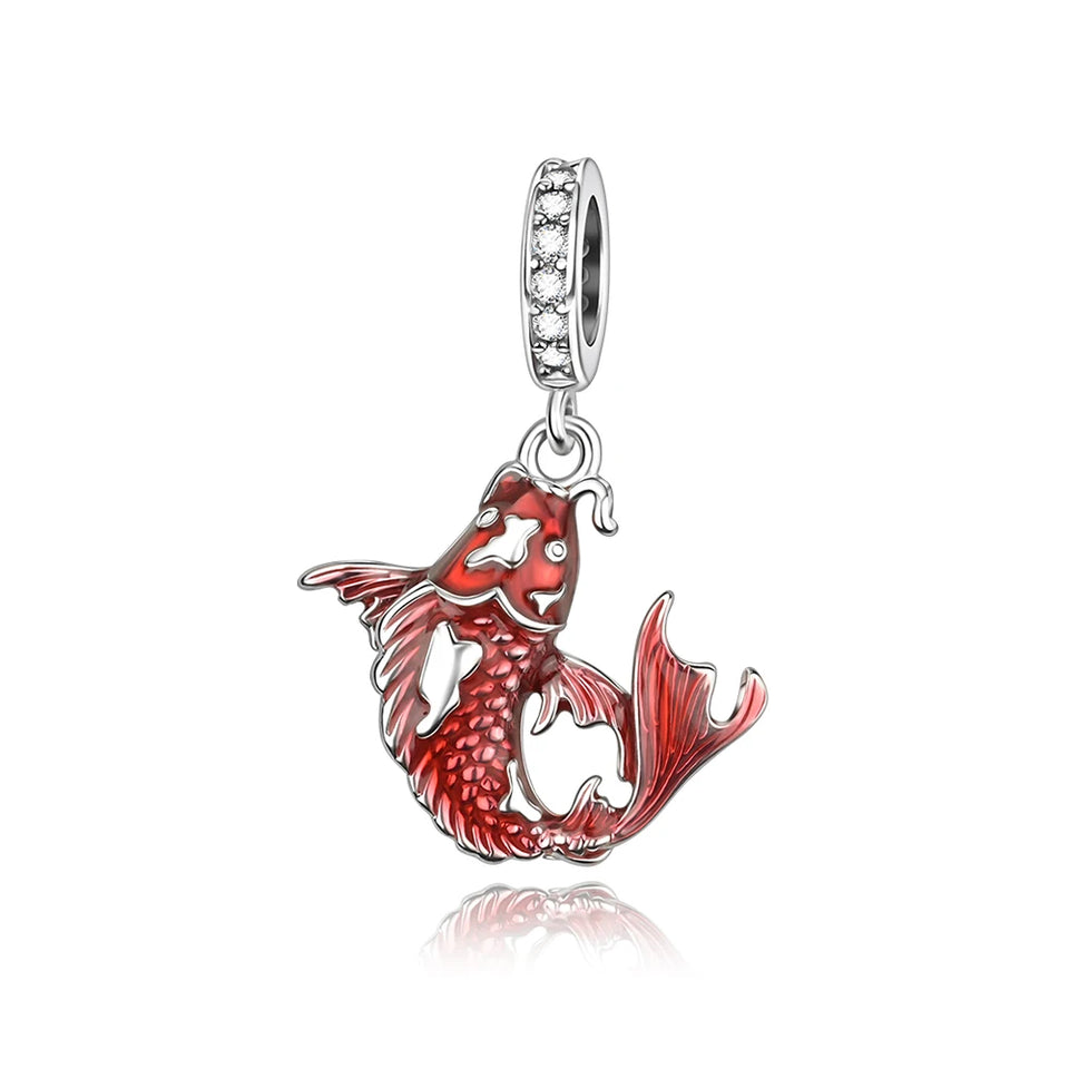 Red Series 925 Sterling Silver Koi Firecracker Dragon Heart Mushroom Coffee Machine Charm Fit DIY Bracelet Necklace Niche Gifts