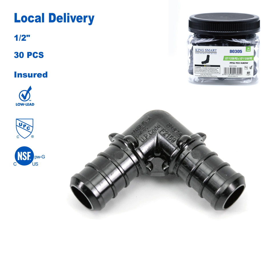 KING SMART Crimp/F2159 PEX 1/2" * 1/2" PEX Elbow; 30Pcs/Case;  PPSU; 80305