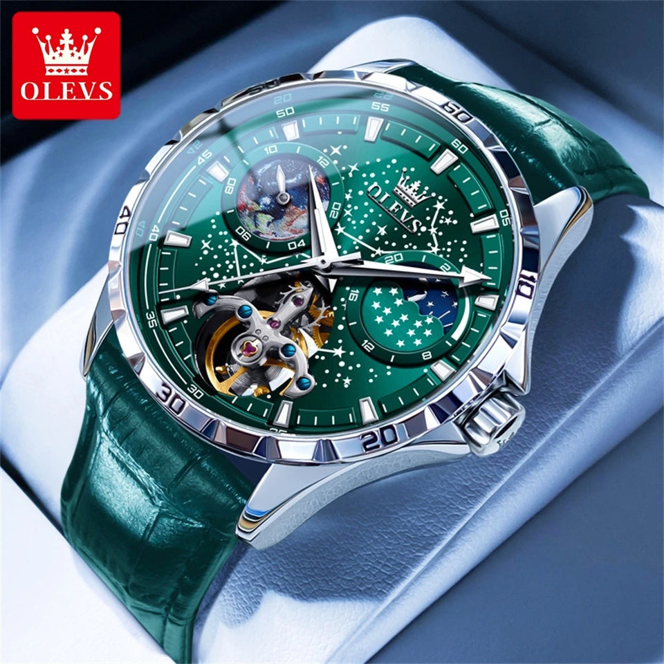 OLEVS 6689 Original Brand Men's Watches Starry Sky Disk Waterproof Luminous Automatic Mechanical Wristwatch Moon Phase Man Watch