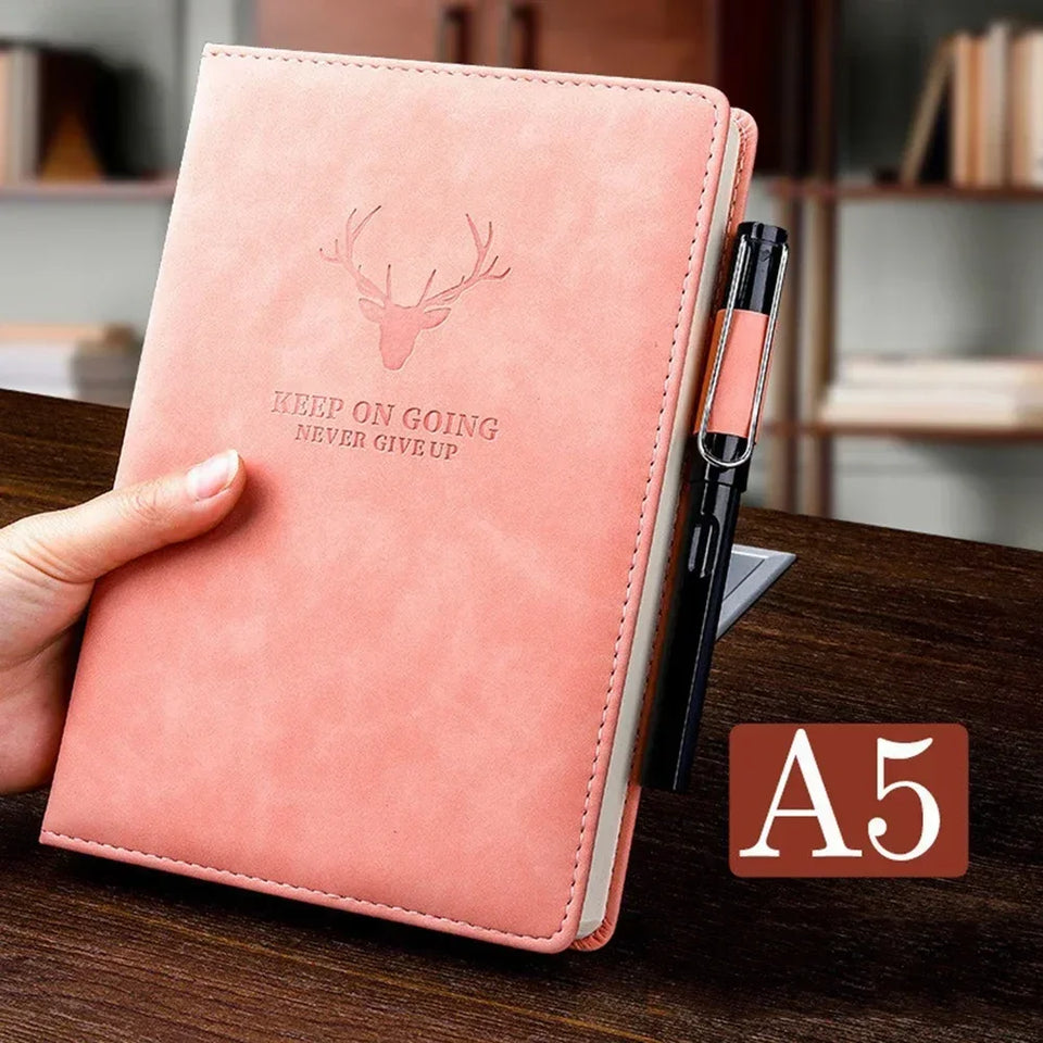 A5 Notebook Student Planning Efficiency Book Business Office Work Conference Notepad 360 Pages 100GSM Font Leather Cover