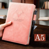 A5 Notebook Student Planning Efficiency Book Business Office Work Conference Notepad 360 Pages 100GSM Font Leather Cover