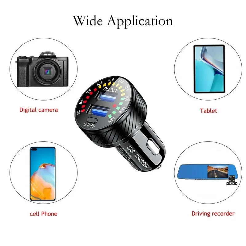 12/24V Dual USB Car Charger QC 3.0 Waterproof 18W Fast Charging Marquee Light LED Voltmeter ON OFF Switch Car-charger Adapter