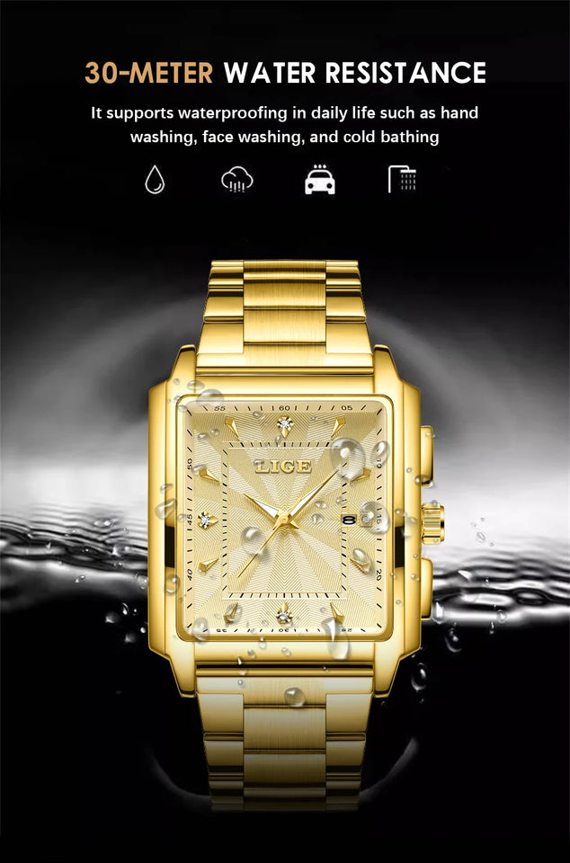 LIGE Fashion Business Watch Men Square Sport Waterproof Watches For Men Top Brand Luxury Military Quartz Chronograph Wristwatch