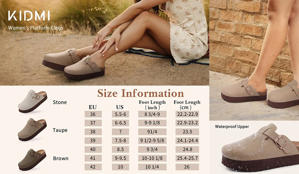 Gacimy Women Fashion Thick Sole Leather Clogs Slippers Classic Women's Mules Cork Clogs Slipper Outdoor Deep Heels Shoes Sandal
