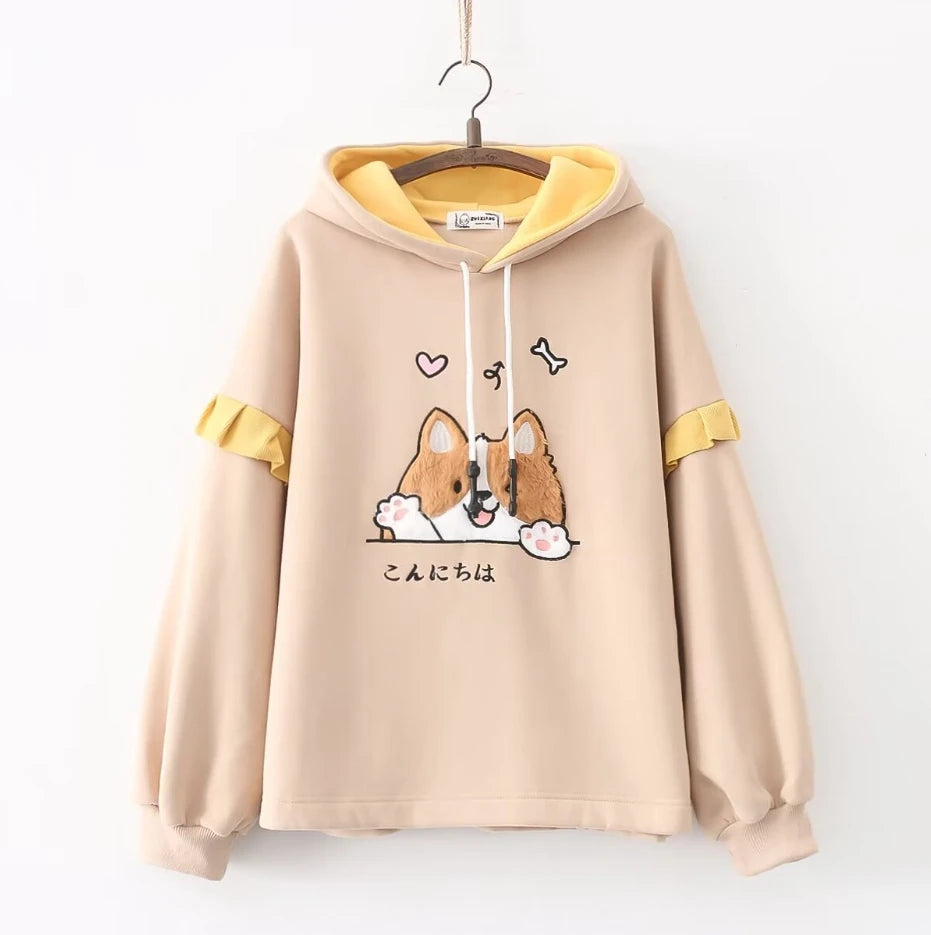 Harajuku Funny Women Hoodies 100% Cotton Winter Plus Fleece Cute Pink Anime Sweatshirt Teen Girl Kawaii Long Sleeve Y2K Hoodie