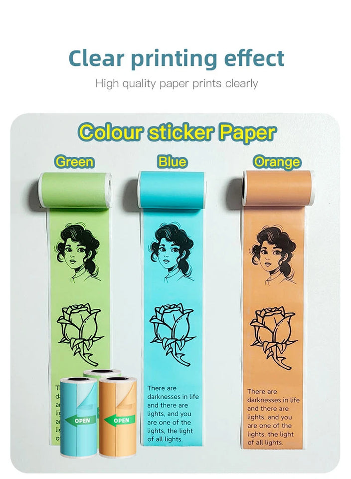New 10 Roll Sticker Paper for Mini Printer Label Sticker Paper Color Thermal Paper Width for Label Maker Printers Photo Printing
