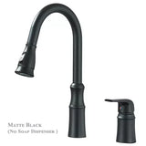 Matte Black Kitchen Sink Faucet with Pull Down Sprayer 1 Handle 2 Hole Mixer Tap Hot and Cold Taps