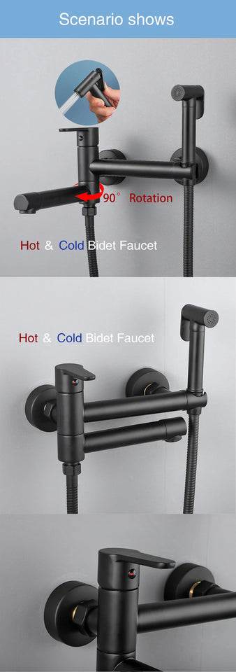 ULA Brass Bidet Faucet Black Toilet Faucet Handheld Toilet Bidet Sprayer Set Hygienic Shower Hot Cold Water Mixer Shower Head