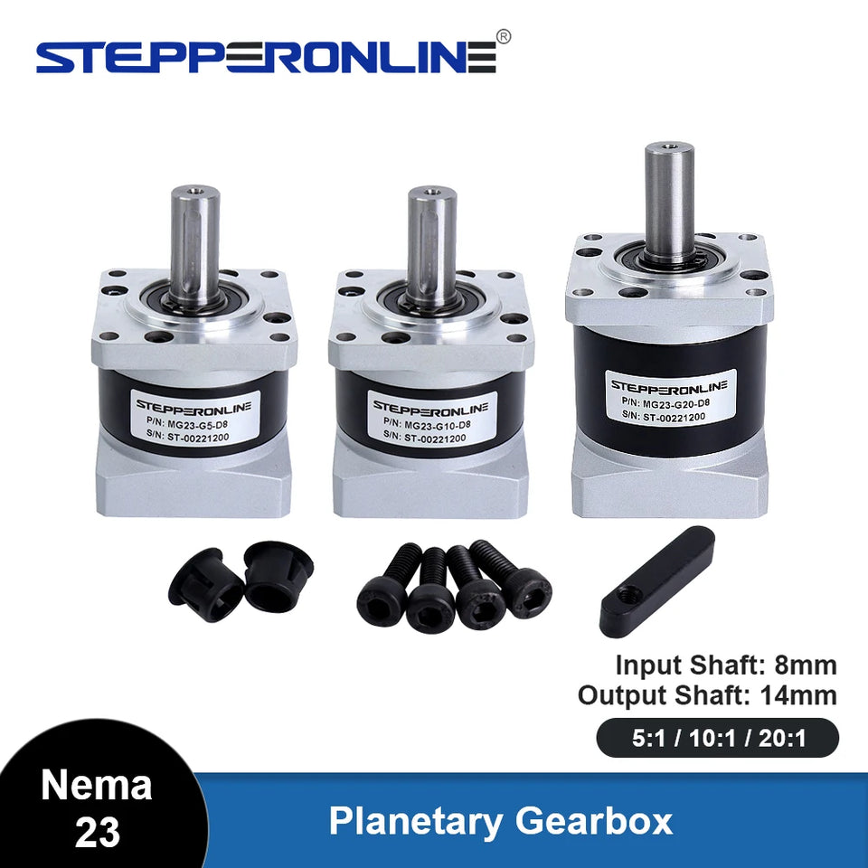 STEPPERONLINE Nema23 Planetary Gearbox Motor Speed Reducer with Ratio 5:1, 10:1, 20:1, 8mm Input for Nema 23 Stepper Motor