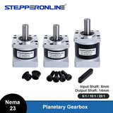 STEPPERONLINE Nema23 Planetary Gearbox Motor Speed Reducer with Ratio 5:1, 10:1, 20:1, 8mm Input for Nema 23 Stepper Motor