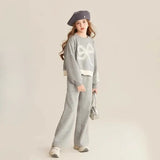 Top & Pants 2-Piece Set Sweatshirt Bow Korean Children's Clothing 2025 Autumn Winter Suits Clothes for Girls From 7 To 8 Years