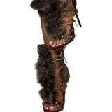 Fur Peep Toe Cross Tied Platform Sandal Boots Sexy Round Toe Thin Heel Zippeer New Arrivals Fashion Women Modern Boors