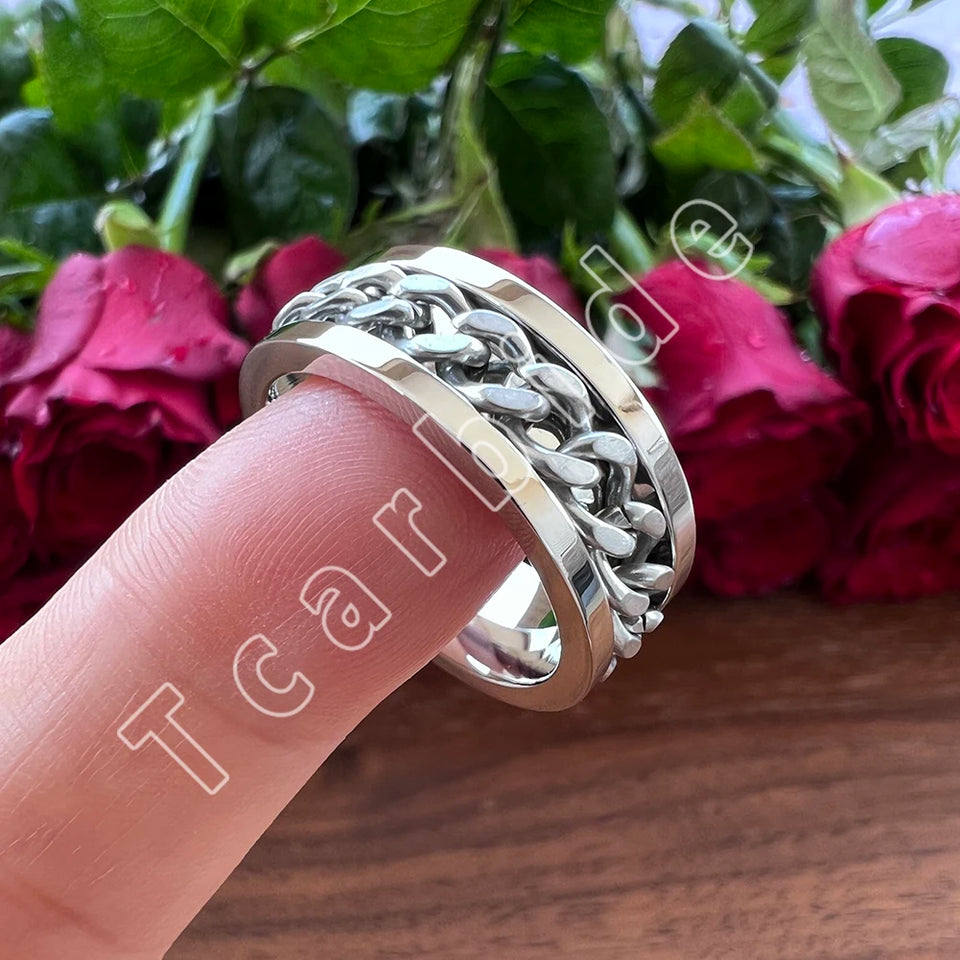 Dropshipping 8mm New Arrivals Men Women Stainless Steel Rotate Chain Ring Stepped Grooved Brushed Festival Fashion Gift Jewelry