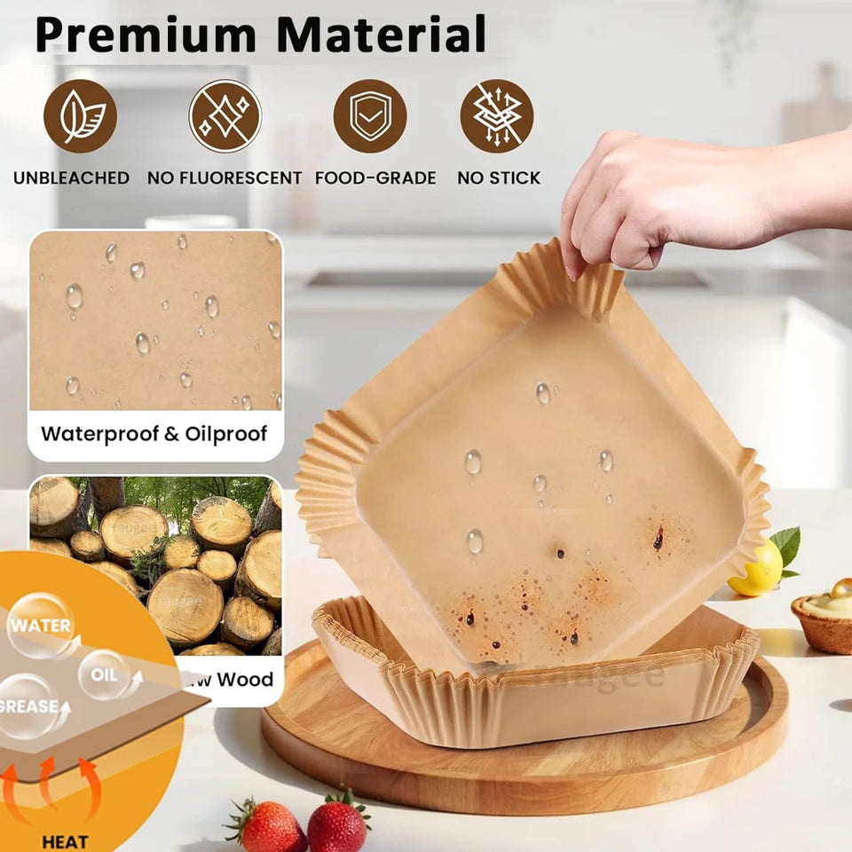 Air Fryer Paper Liners 50/100pcs Oil-Proof Isolation Paper Tray Disposable Paper Liners  For Air Fryer BBQ Baking Paper