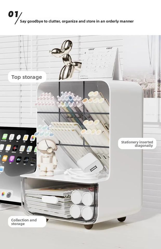 Angle Insertion Desk Pen Holder, Desktop Storage Box for Office Supplies & Cosmetics, Multifunctional Organizer Rack
