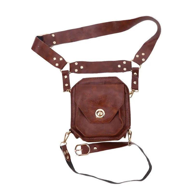 Punk Retro PU Waist Bag Casual Small Square Hip Packs For women's Crossbody Cross Multi-function Outdoor Leg Phone Pouch NEW