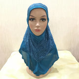 New Arrivals 70*60CM Women Crystal Hemp Turban Hats Lace Splicing Muslim Head Wrap Fashion Scarves Hijab For Lady