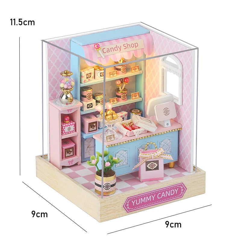 Coffee Shop Wooden Mini Doll House DIY Small House Kit  3D Puzzle Assembly Toy Miniature Dollhouse With Furniture Lighting Gifts