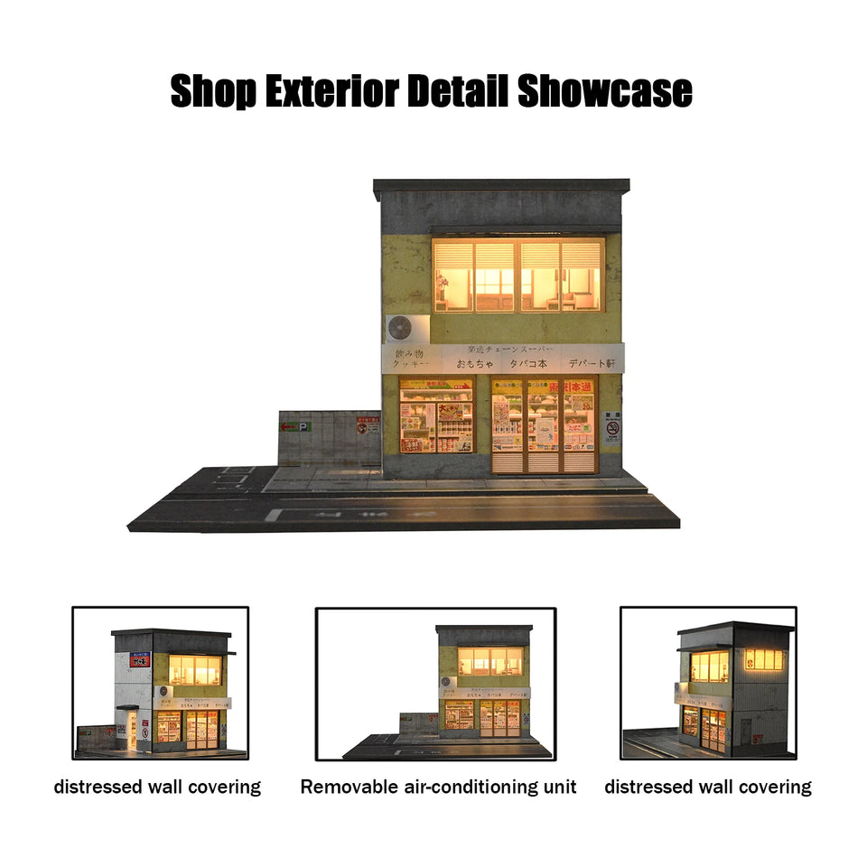 Diorama 1/64 Car Parking Lot with LED Lighting Japanese Commercial Building Model Scene Garage Display Model US