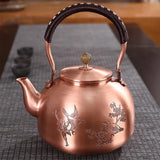 Handcrafted Pure Copper Coffee Pot,Engraving Retro Welcoming Pine Teaware 1300 ml Filter Weave Heat Handheld Kettle,Teapot