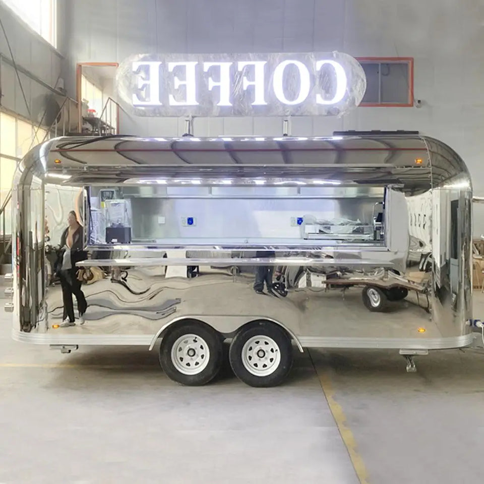 Customized Snacks Ice Cream Fast Food Truck Stainless Steel Trailer with Full Kitchen Hotdogs Candies Chips Business