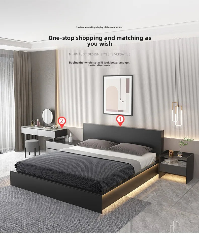 Modern Simple Bedroom Furniture Wooden Glass Bedside Table Storage Side Cabinet