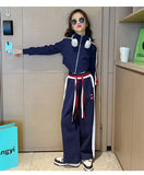 Spring Autumn Girl Striped Cropped Full Zip Sweatshirt+Loose Drawstring Sweatpant Set School Kids Tracksuit Child Outfit 3-16Yrs