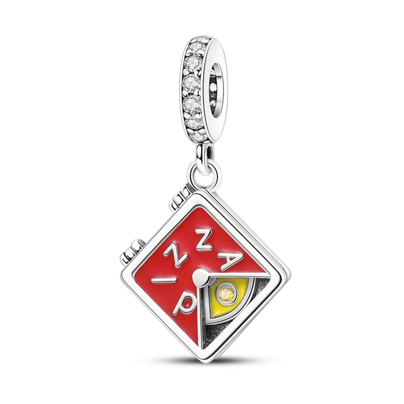 Red Series 925 Sterling Silver Koi Firecracker Dragon Heart Mushroom Coffee Machine Charm Fit DIY Bracelet Necklace Niche Gifts