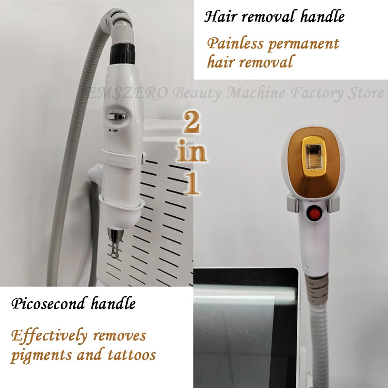 Multifunctional 2 in 1 Diode and Nd Yag Laser 755 808 1064nm Hair Removal Machine Portable Picoseconds Laser Tattoo Remover
