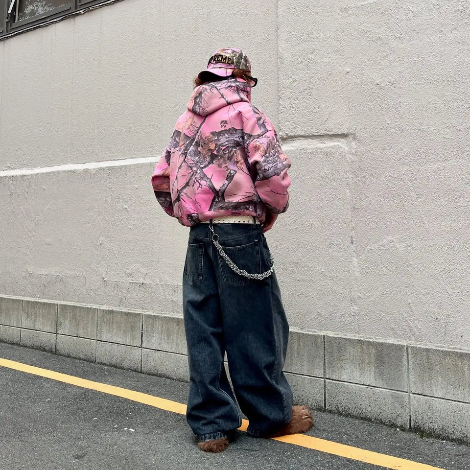 Y2K Retro Zip Up Hoodie Pink Branch Camo Print Pattern Sweatshirt Streetwear Harajuku Trendy Casual Camouflage Unisex Boxy Coat