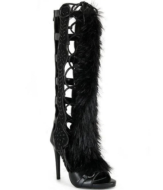Fur Peep Toe Cross Tied Platform Sandal Boots Sexy Round Toe Thin Heel Zippeer New Arrivals Fashion Women Modern Boors