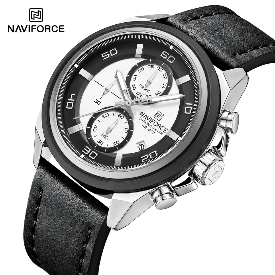 NAVIFORCE Waterproof Watches for Men Original Brand Luxury Leather Men's Quartz Wristwatch Fashion Military Chronograph Male