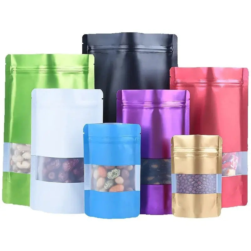 100PCS Stand-up Matte Aluminum Foil Window Ziplock Bag DIY Snack jewelry Spice Candy Customize Logo Brand Gift Storage Pouches
