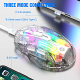 Aesthetic Clear Wireless Mouse for Women RGB Glow Tri-Mode Bluetooth Rechargeable Gaming Mouse for Laptop PC Office