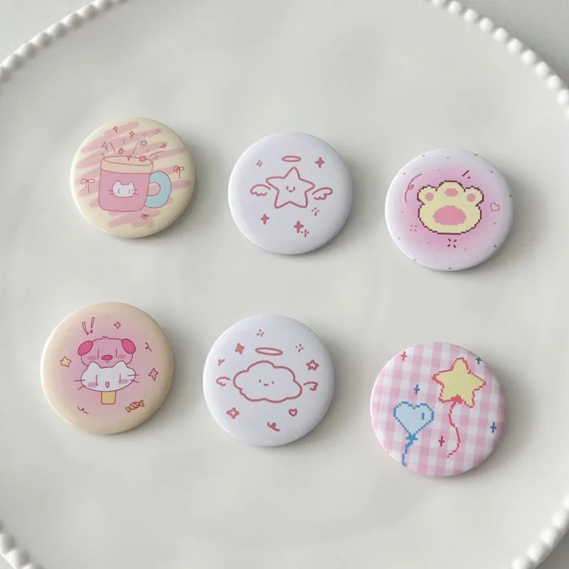 6pcs/set 45mm Cute Cartoon Mini Enamel Pins Kawaii Badges for Bag Denim Jacket Scrapbook Journal Girly Collectible Badge Pins