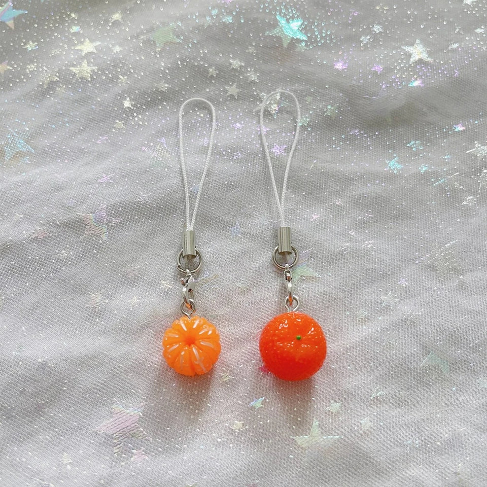 Set of 2 Cute Orange Phone Charm, Kawaii Fruit Lanyard Strap, Mobile Cellphone Electronic Accessory, Kawaii Gift Idea