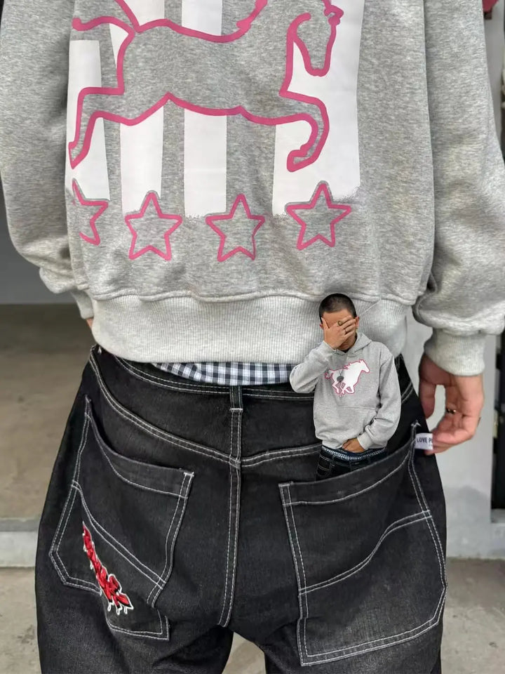 High street fashion casual retro men pullover American brand design Harajuku graphic clothing oversized loose trend sweatshirt
