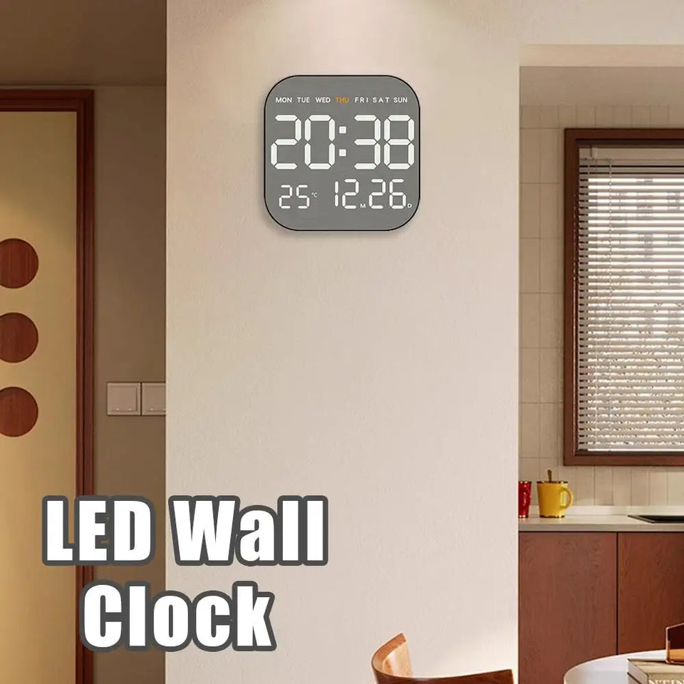 Metal Brushed Wall Clock Multifunctional Electronic Clock LED Electronic Alarm Clock Minimalist Alarm Clock LED Electronic Clock