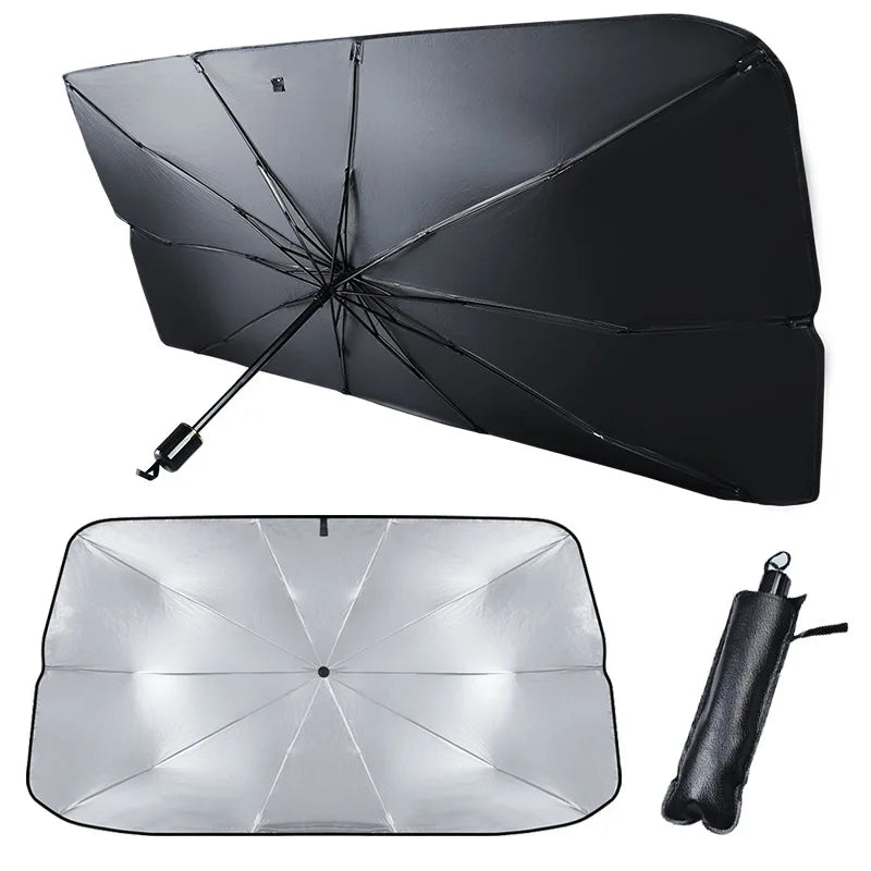 Folding Car Sunshade Umbrella Windshield Front Sun Shade Titanium Silver Material Car Window Summer Sun Protection Accessories