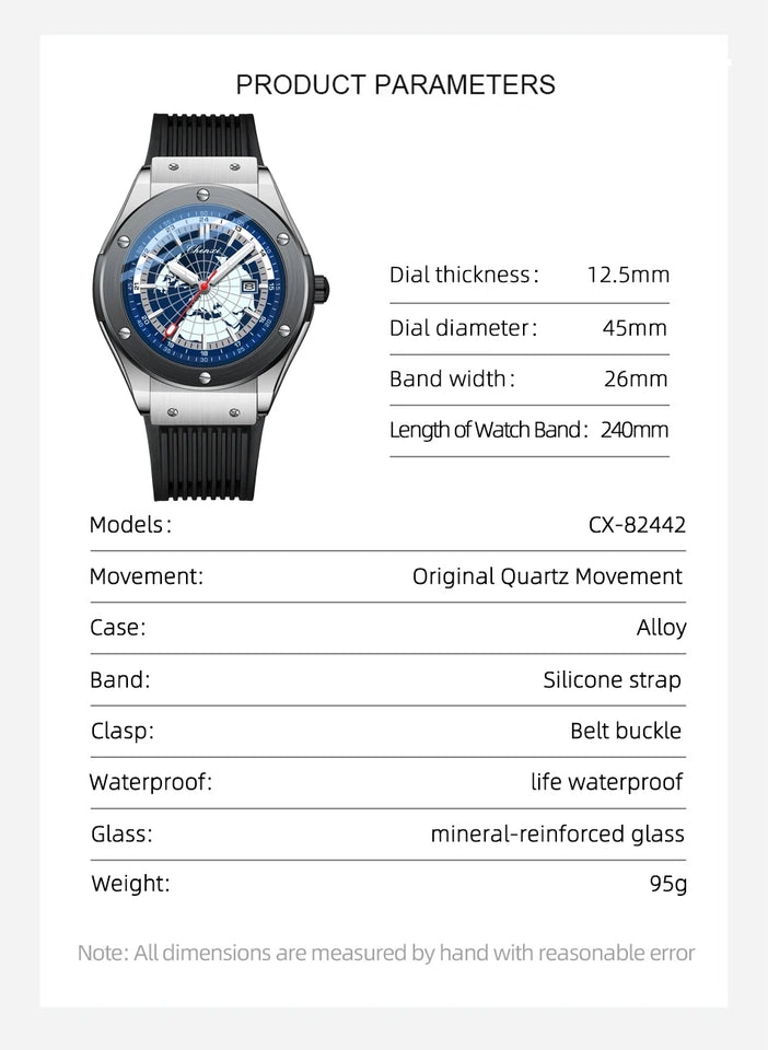 CHENXI 82442 Men's Quartz Watch Casual Outdoors Sports Watches Brand World Map Military Waterproof Men Wrist Watches Clock Gifts