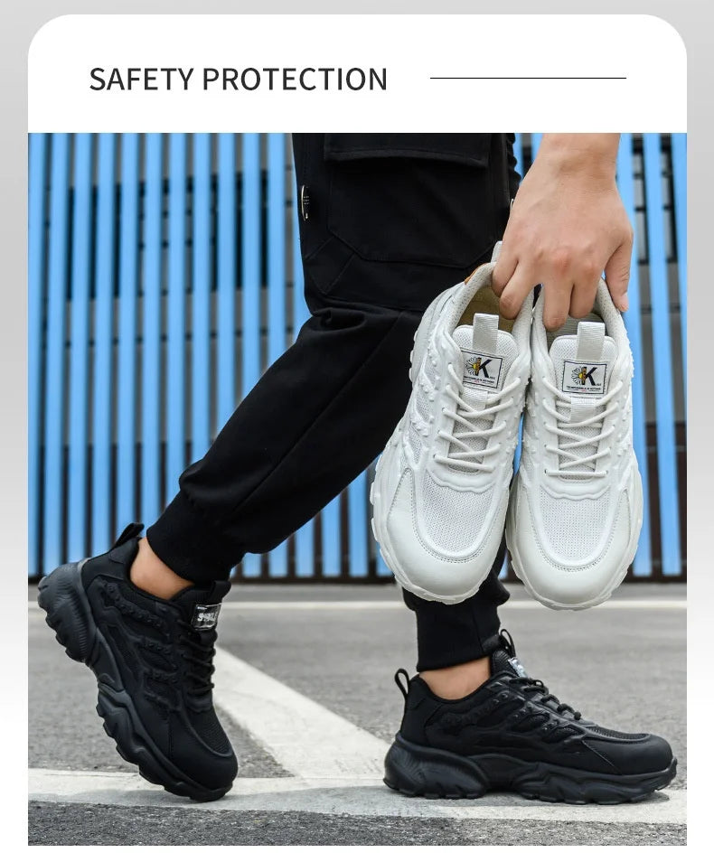2023 Latest White Safety Shoes Sneakers Men Steel Toe Cap Work Boots Anti-smash Anti-puncture Lightweight Protective Footwear