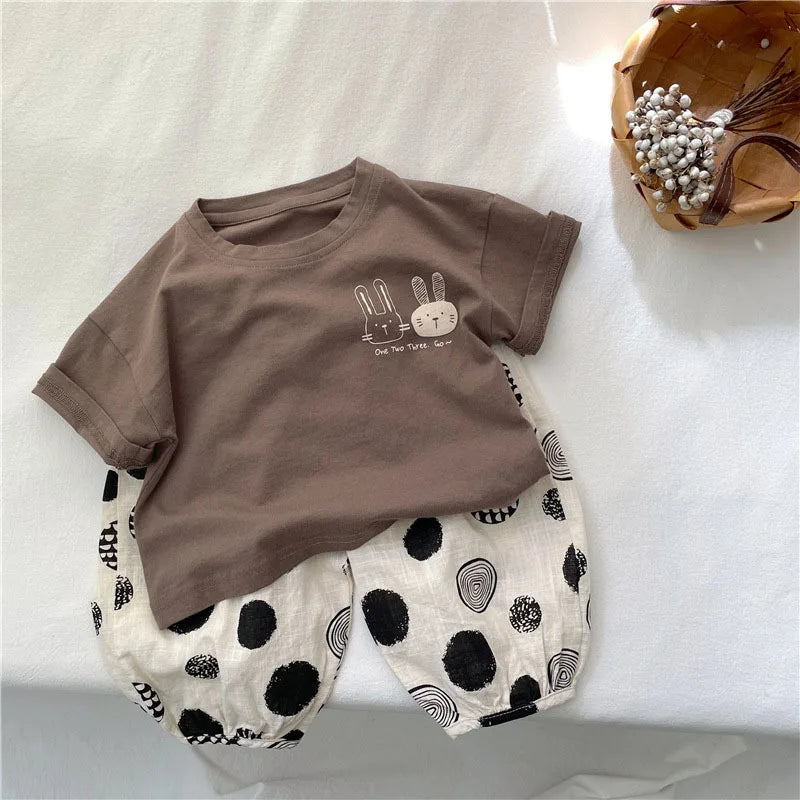 2025 Summer New Arrivals Children's short sleeve T-shirts Pure Cotton 2-7Y Cartoon Bunny T shirt Boys and Girls Looe casual Tops