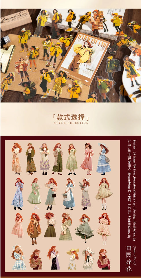 50pcs Kawaii Girl PET Sticker pack DIY Scrapbooking Decor Photo Album Creative Stationery Collage Materials Stickers