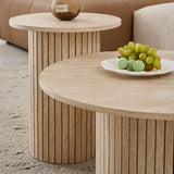 Set of 2 Nordic Style Wooden Round Coffee Table Set, Wooden Nesting Coffee Table, for Living Room/Bedroom Furniture