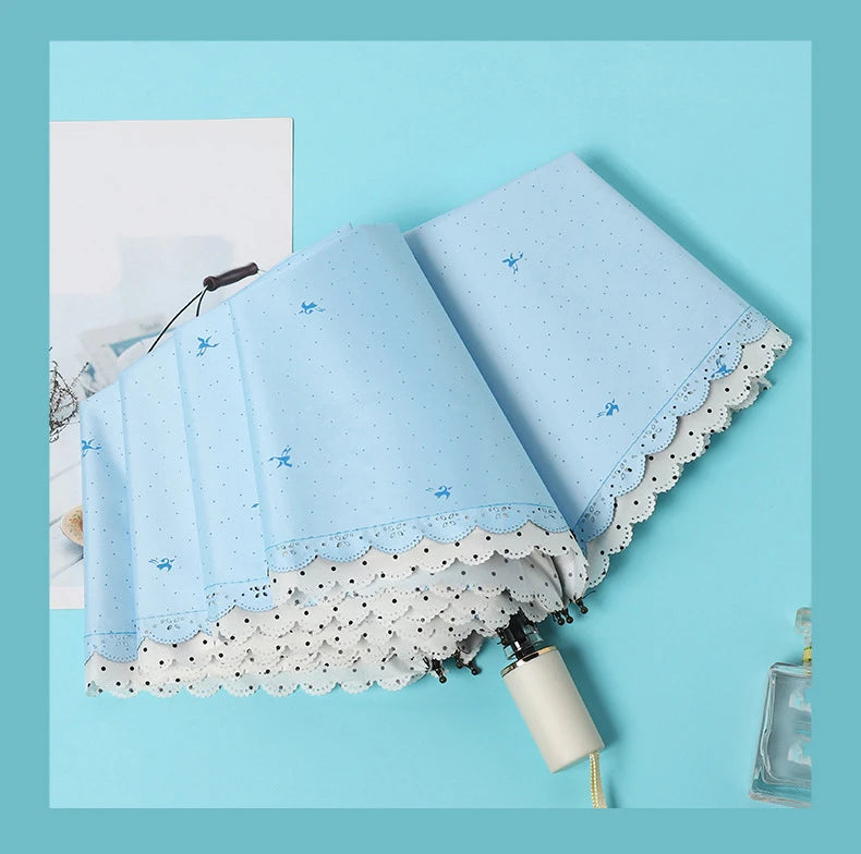 Women's Umbrella Lace Fashion Folding Umbrella Sunshade Umbrella Wind and Rain Resistance Travel Foldable Portable Student Gift