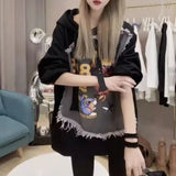 Graphic Hoodies Female Streetwear Sweatshirt Hoodie Pullover Korean Fashion Hooded Autumn Winter Tops Denim Jackets for Women