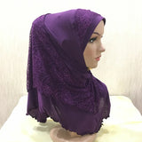 New Arrivals 70*60CM Women Crystal Hemp Turban Hats Lace Splicing Muslim Head Wrap Fashion Scarves Hijab For Lady