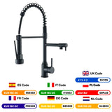 Kitchen Sink Faucet Pull Down Hot and Cold Water Mixer2 Mode Tap with Dual Spout 360 Rotation Flexible Deck Mounted