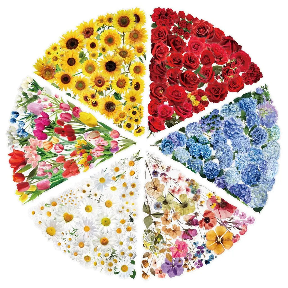 50 Pcs Transparent Flower & Plant Stickers - PET Decorative Craft Supplies for Journals, Notebooks, Tablets(Anime Worlds Store)