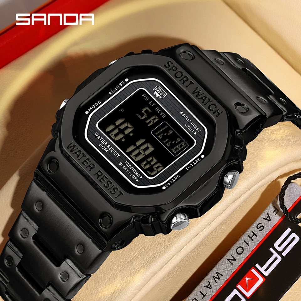 SANDA 2162 Men's Electronic Digital Watch Countdown LED Electronic Night Light Sports Waterproof Men's Electronic Watch